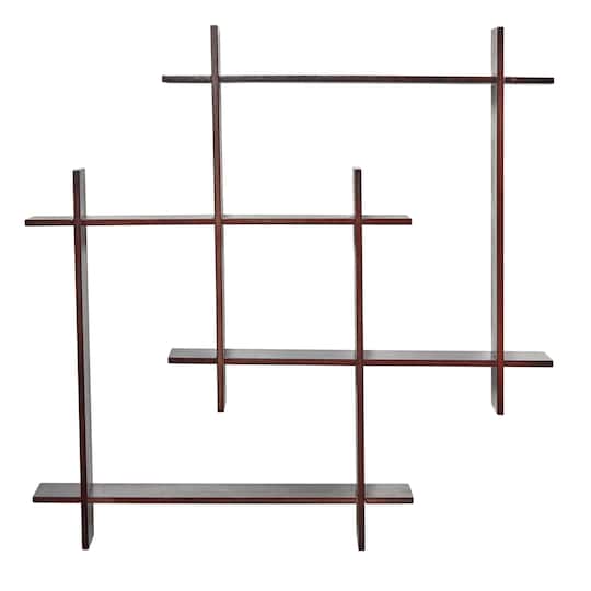 24" Wood Crosshatch Floating Shelves Wall Art Decor